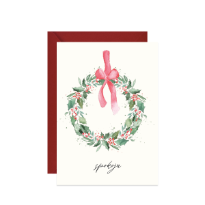 świąteczna kartka z życzeniami z akwarelową ilustracją ostrokrzewu