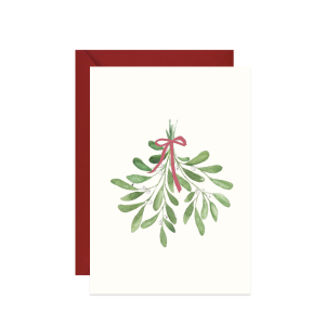 świąteczna kartka z życzeniami z akwarelową ilustracją jemioły