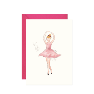 kartka z życzeniami dla dziecka z różową baletnicą