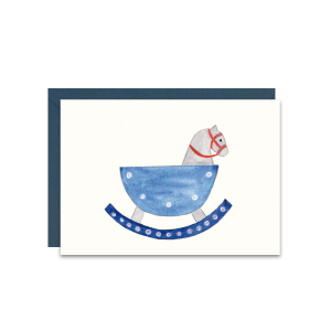 kartka z życzeniami dla dziecka z niebieskim konikiem