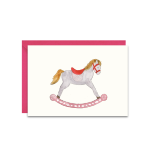 kartka z życzeniami dla dziecka z różowym konikiem