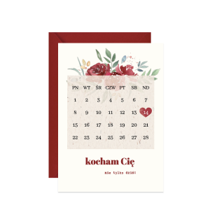 kartka walentynka z kalendarzem kocham cię