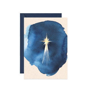 kartka świąteczna z życzeniami z akwarelową gwiazdą betlejemską