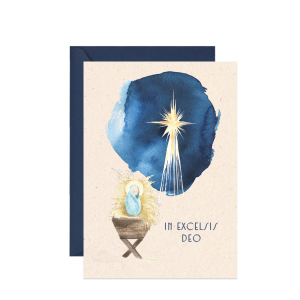 kartka świąteczna z życzeniami - żłóbek i gwiazda betlejemska