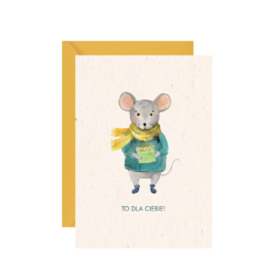 kartka świąteczna zimowa na święta Bożego Narodzenia z myszką i prezentem